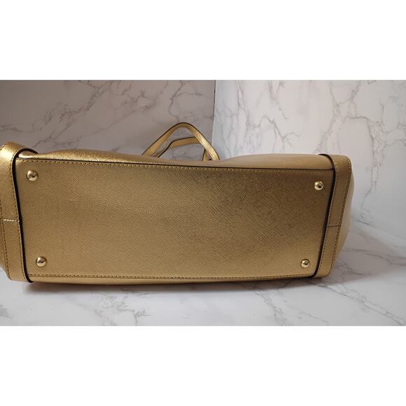 Lauren Ralph Lauren Metallic Gold Crosshatch Leather Medium Clare Tote - NEW - Picture 3 of 7